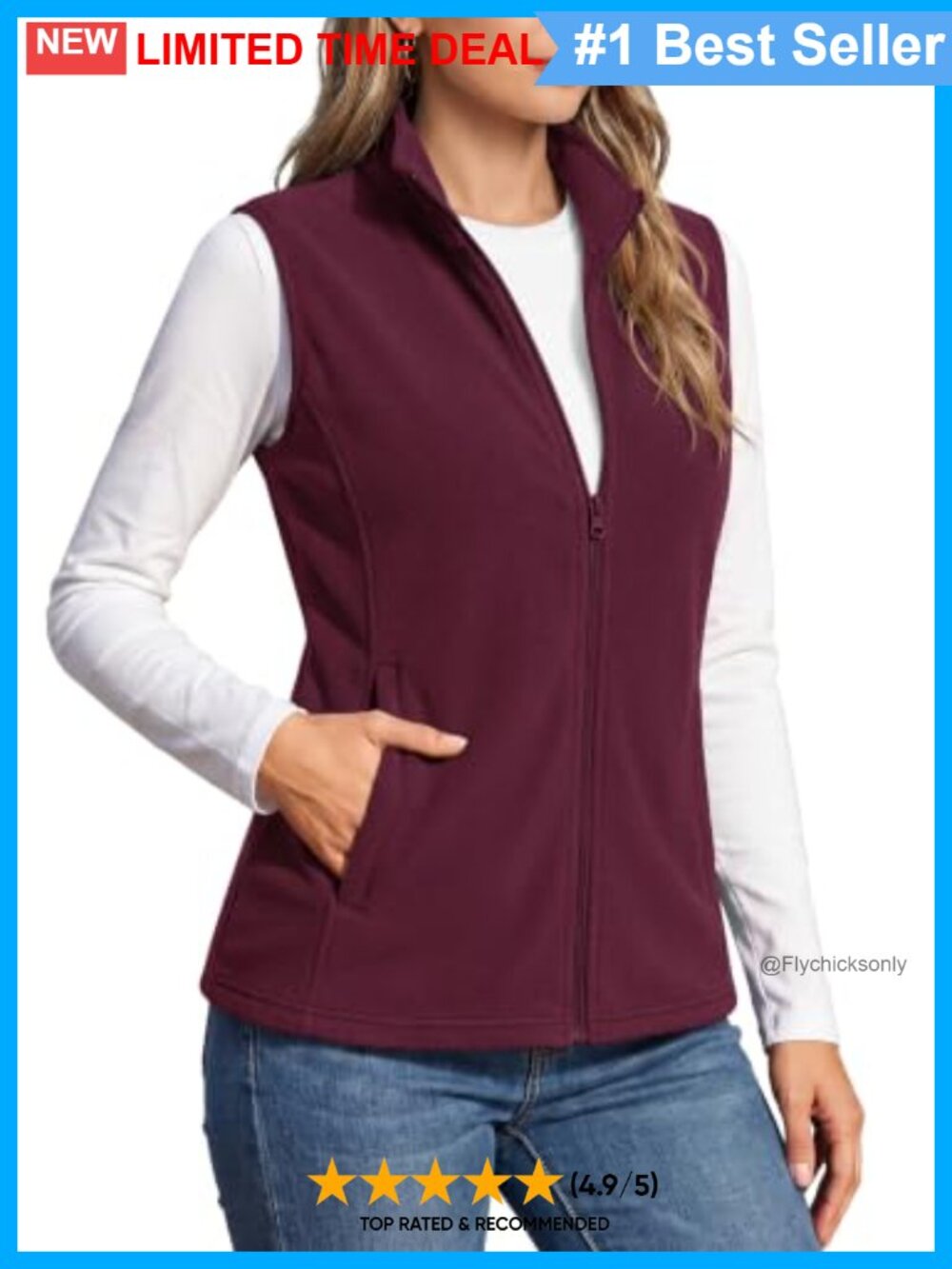 Polar Fleece Zip Up Vest Sleeveless Lightweight Outerwear